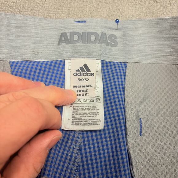 Adidas Climalite Golf Pants Men 36x32 Blue Checkered Stretch Golfing Performance - Picture 3 of 9
